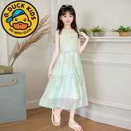 G.duck女童裙子2025新款童裝女孩公主裙夏天薄款中大童時(shí)尚夏季連衣裙潮 綠色 160 cm
