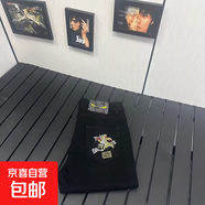 歐洲站刺繡怪獸眼睛牛仔褲男春秋新款潮牌修身小腳潮流休閑長(cháng)褲子 黑色 33 【腰圍2尺6】
