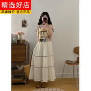 花花公子（PLAYBOY）2025新款大碼胖mm撞色拼接針織吊帶連衣裙女夏季鉤花鏤空短款開(kāi)衫 吊帶裙-旗艦款 2XL 【建議140-160斤】