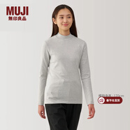 MUJI女式 起毛羅紋編織半高領(lǐng)長(cháng)袖T恤上衣打底衫女款內搭春秋女裝條紋 淺灰色 4A L （165/88A）