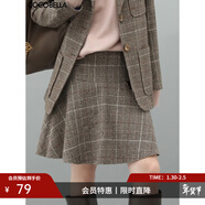 COCOBELLA學(xué)院風(fēng)格紋毛呢半身裙女時(shí)尚荷葉擺氣質(zhì)A字短裙HS921 灰色格 M