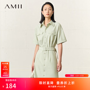 AMII女裝2025秋季新款氣質(zhì)通勤襯衫領(lǐng)短袖連衣裙女翻領(lǐng)套頭配腰帶 薄荷綠 XL 170/92A