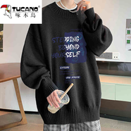 啄木鳥(niǎo)（TUCANO）針織毛衣男秋冬季圓領(lǐng)外套加絨加厚打底衫毛線(xiàn)衣青少年上衣服男裝 M18345B黑色 常規 3XL 約155-175斤可穿