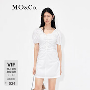 MO&Co.度假風(fēng)捏褶收腰泡泡袖V領(lǐng)連衣裙氣質(zhì)小眾高端裙子女摩安珂 本白色-第2批 S 160