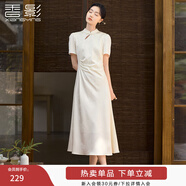 香影新中式國風(fēng)立領(lǐng)連衣裙女2025夏季新款改良旗袍風(fēng)白色提花裙子 米白 斜襟款 暗紋提花 L 165/88A/110-125斤