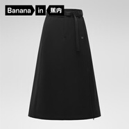 蕉內（Bananain）氧氣女士半身裙百搭高腰裙25秋冬新款工裝a字裙子女裝 黑色 L