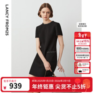 朗姿Basic衣櫥小香風(fēng)法式裙子女2024夏新款氣質(zhì)設計感連衣裙 黑色3 2XL