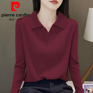 皮爾卡丹（pierre cardin）長(cháng)袖T恤女士翻領(lǐng)上衣春秋新款大碼寬松顯瘦洋氣正肩棉POLO衫潮流 紅色 純色款 XL 建議130-145斤