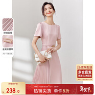 尚都比拉設計感拼接連衣裙夏季高級感氣質(zhì)百褶裙小個(gè)子中長(cháng)裙子 粉陶色 M