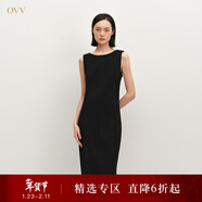 OVV秋冬熱賣(mài)女裝一字領(lǐng)修身背心裙針織羊毛休閑無(wú)袖連衣裙 赫本黑 M