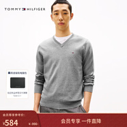 Tommy Hilfiger【撞色條紋】秋冬男裝純棉休閑學(xué)院風(fēng)圓領(lǐng)內搭打底衫針織衫 【純色V領(lǐng)】深灰色P7D （秋冬新色） XS （推薦：120斤以下）