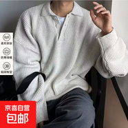 秋冬翻領(lǐng)POLO衫卡其色針織衫外套男設計感毛衣韓國男裝潮流 白色 M
