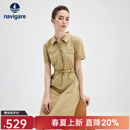 Navigare意大利小帆船短袖襯衫裙女士夏季時(shí)尚百搭小個(gè)子連衣裙簡(jiǎn)約中裙女 瑪奇朵 XL 碼