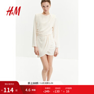 H&M女裝連衣裙秋季柔軟舒適垂墜時(shí)尚長(cháng)袖連衣裙1207124 奶油色 165/92