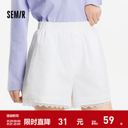 森馬休閑褲女寬松松緊腰氣質(zhì)溫柔2025新款夏季甜美風(fēng)蕾絲花邊短褲 本白10102 XS