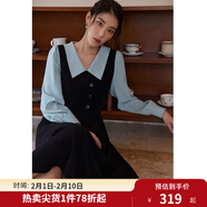 獨束大碼女裝假兩件撞色襯衫領(lǐng)連衣裙女秋冬微胖mm文藝復古穿搭裙子 墨染黑【適合165左右】 4XL