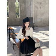 ADTNMQ女家 洛可可小姐/赫本千金感年會(huì )氣質(zhì)收腰傘擺小黑裙 赫本黑拼杏(第二批) L