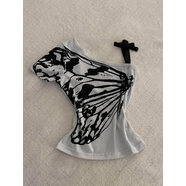 小紅書(shū)奧特萊斯品牌折扣韓版美式覆古收腰顯瘦辣妹露肩吊帶 灰色[收腰顯瘦辣妹露肩吊帶短袖t S (建議6090斤)