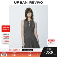 UR2025夏季新款女裝格雷系蝴蝶結系帶無(wú)袖連衣裙UWG750085 深灰花灰 XS