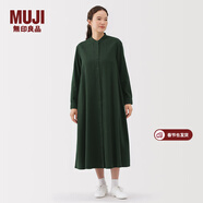 MUJI女式 法蘭絨 立領(lǐng)長(cháng)袖連衣裙女裝裙子純棉連身裙25年冬季 深綠色 S (155/80A)