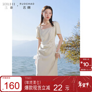 三彩大碼女裝2025夏季新款法式復古蕾絲方領(lǐng)連衣裙褶皺收腰氣質(zhì)胖MM