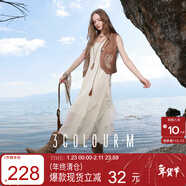 三彩2025秋季新款荷葉邊吊帶裙雪紡連衣裙無(wú)袖A字大擺長(cháng)裙復古M