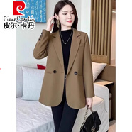 皮爾卡丹（pierre cardin）氣質(zhì)個(gè)性正肩休閑小西裝外套女2025冬季新款韓版顯瘦高端氣質(zhì)西服 咖色有里布 S【建議80-95斤】