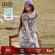 Teenie Weenie小熊連衣裙女夏季清新田園風(fēng)格紋短袖連衣裙長(cháng)裙女 淺紫色 XS