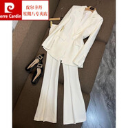 皮爾卡丹（pierre cardin）歐美明星款職業(yè)裝時尚一?？鄄伎畚餮b+喇叭褲套裝女西服兩件套 白色 L 105-115斤