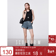 三彩2025春季新款提花牛仔短褲高腰休閑卷邊熱褲顯瘦時(shí)尚M