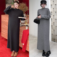 衫槿空格雷系灰色型連衣裙冬季大碼毛衣松弛感打底長(cháng)裙聚酯纖維 灰色 L