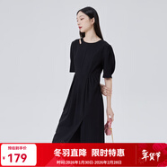 艾萊依（ERAL）商場(chǎng)同款鏤空針織連衣裙夏季氣質(zhì)開(kāi)叉長(cháng)裙泡泡短袖連衣裙 豆沙綠 L 170/92A