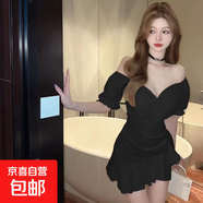性感V領(lǐng)長(cháng)短袖連衣裙26年春秋新款純欲風(fēng)低胸顯瘦氣質(zhì)魚(yú)尾包臀裙 黑色(短袖) 2XL
