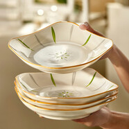 三棲虎四角方盤(pán)陶瓷盤(pán)子菜盤(pán)家用碗碟餐具2025新款輕奢四方形菜碟子餐盤(pán) 6英寸菱格面碗