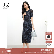 玖姿（JUZUI）優(yōu)雅成熟通勤風(fēng)印花連衣裙女2025夏季新款JTFX50007 花丈青 L