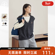 對白（DUIBAI）【AN大碼系列】花紗v領(lǐng)馬甲疊穿毛衣春季胖mm學(xué)院風(fēng)針織無(wú)袖背心 黑色白點(diǎn) XL 建議體重135-145
