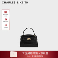 CHARLES&KEITH鱷魚(yú)紋凱莉包手提斜挎婚包包女包生日情人節禮物CK2-50270880-1 Black黑色 S