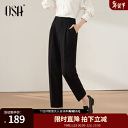 歐莎（OSA）高腰窄版OL職業(yè)垂感煙管西裝褲女通勤顯瘦直筒休閑褲子2025秋新款 黑色A L