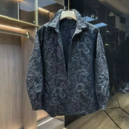 春秋款感襯衫浮雕壓花設計感小眾情侶裝痞帥寬松褂子襯衣外套 黑色 M M100-130斤