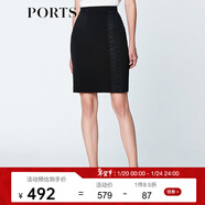 PORTS寶姿 新品 女裝不對稱(chēng)勾花蕾絲修身半身裙LN8S015HWB001 黑色 M (6)
