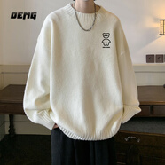 OEMG  半高領(lǐng)毛衣男春秋冬季加絨加厚套頭線(xiàn)衣潮牌寬松打底針織衫外套 DMY343白色 XL [建議120-135斤]