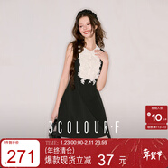 三彩2025秋季新款娃娃領(lǐng)小黑裙無(wú)袖連衣裙收腰短裙F