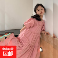 女童泡泡袖連衣裙2026春夏裝新款兒童公主裙子洋氣可愛(ài)甜美蓬蓬裙 粉色 170 cm