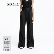 MO&Co.【涼感】休閑褲運動(dòng)風(fēng)松緊高腰寬松直筒戶(hù)外時(shí)裝摩安珂新年紅 黑色 XS 155