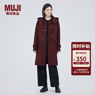 MUJI女式 羊毛混牛角扣大衣長(cháng)款連帽毛呢呢子外套秋冬季外衣女裝 深紫紅色 S (155/80A)
