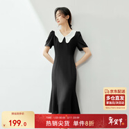 尚都比拉復古優(yōu)雅女神范連衣裙女夏季V領(lǐng)修身收腰中長(cháng)裙 黑配白 L 