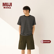 MUJI男式 天竺編織圓領(lǐng)短袖T恤 男士打底衫男款 男裝上衣 黑色圖案 L (175/100A)