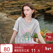 三彩2025夏季新款圓領(lǐng)短袖T恤字母花朵上衣套頭衫休閑寬松M