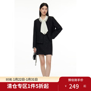 獨束大碼女裝手工釘珠花邊小香風(fēng)套裝2024秋季新款外套半裙襯衫女 赫本黑（外套） XL (尺碼：3) (尺碼：3)