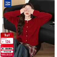 唐獅（TonLion）2025秋冬季女毛衣氛圍感名媛風(fēng)圓領(lǐng)開(kāi)衫紅色新年款外套